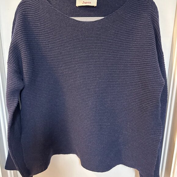 Jucca Navy Sweater with Side Slits and Vertical Ribbed Style-Size Small - Picture 1 of 4